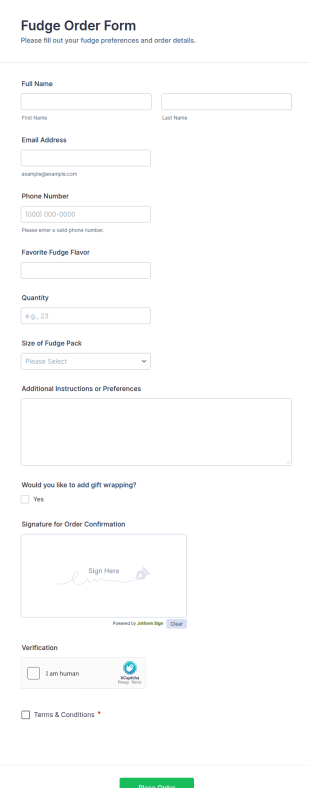 Fudge Order Form Template