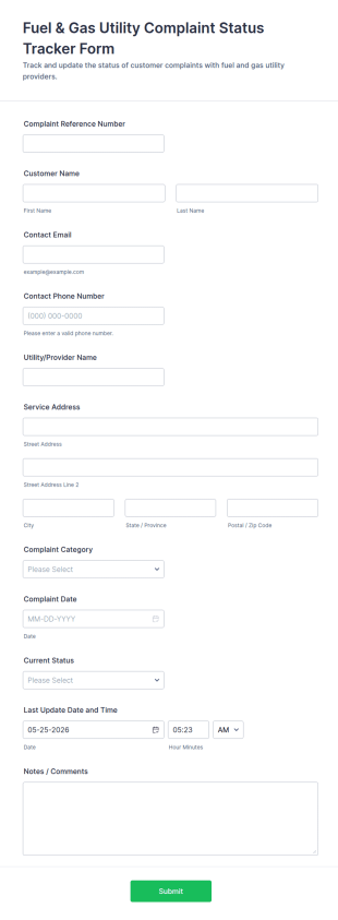 Fuel & Gas Utility Complaint Status Tracker Form Template