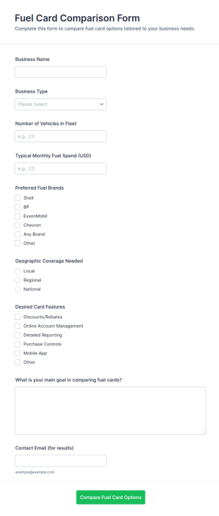 Fuel Card Comparison Form Template