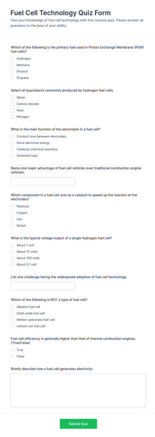 Fuel Cell Technology Quiz Form Template