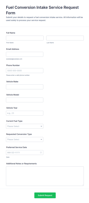 Fuel Conversion Intake Service Request Form Template