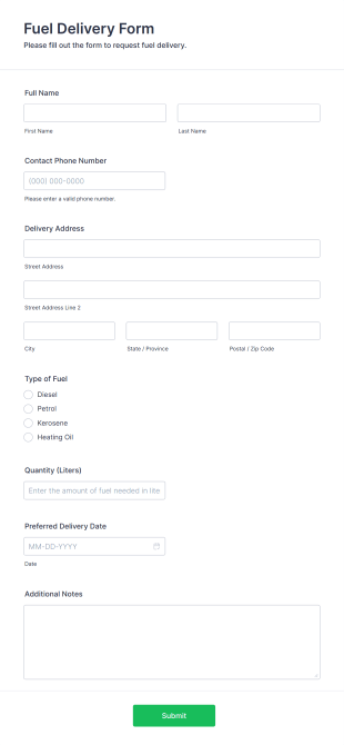 Fuel Delivery Form Template