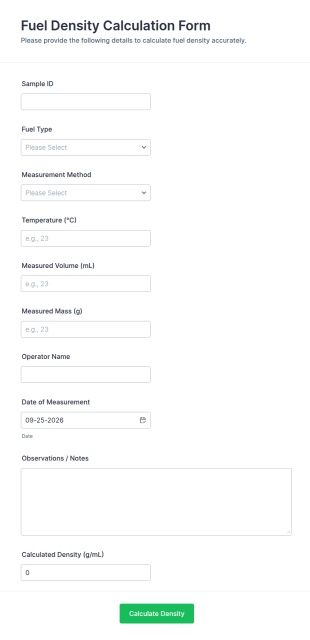 Fuel Density Calculation Form Template