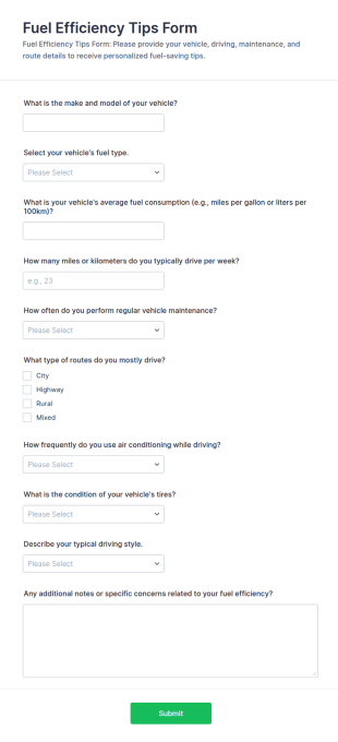 Fuel Efficiency Tips Form Template