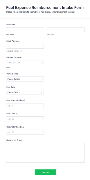 Fuel Expense Reimbursement Intake Form Template