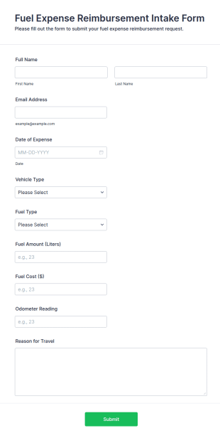Fuel Expense Reimbursement Intake Form Template