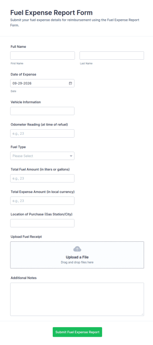 Fuel Expense Report Form Template