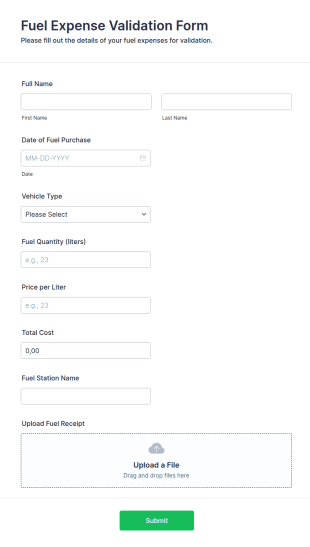 Fuel Expense Validation Form Template