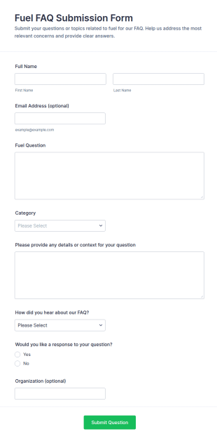 Fuel FAQ Submission Form Template
