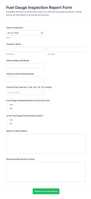 Fuel Gauge Inspection Report Form Template