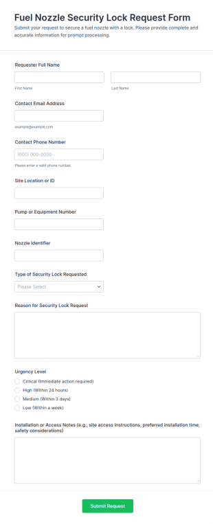 Fuel Nozzle Security Lock Request Form Template