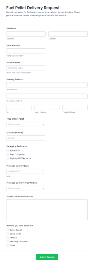 Fuel Pellet Delivery Request Form Template