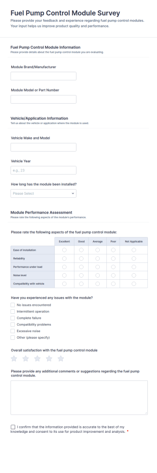 Fuel Pump Control Module Survey Form Template