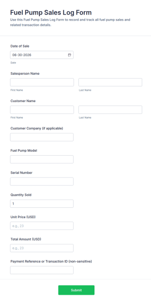 Fuel Pump Sales Log Form Template