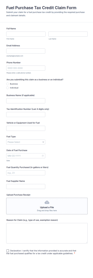 Fuel Purchase Tax Credit Claim Form Template