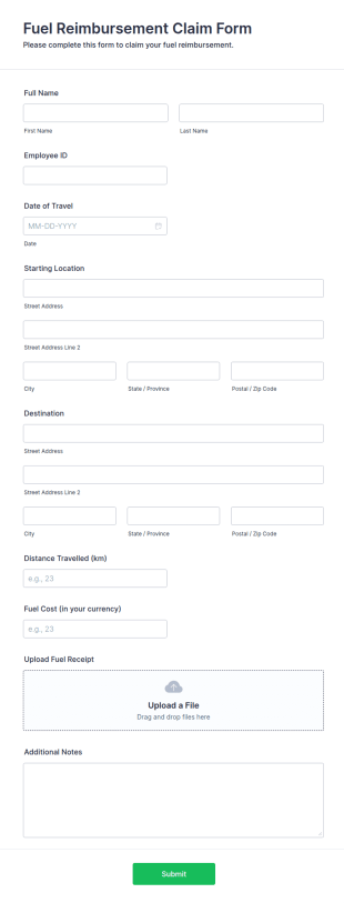 Fuel Reimbursement Claim Form Template