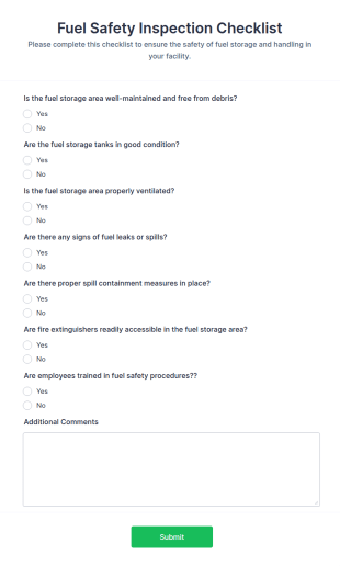 Fuel Safety Inspection Checklist Form Template