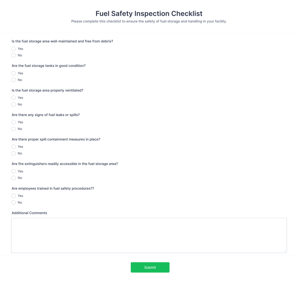 Fuel Safety Inspection Checklist Form Template | Jotform