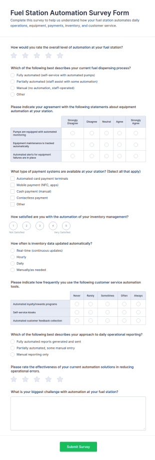 Fuel Station Automation Survey Form Template