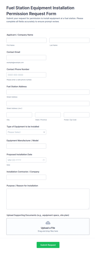 Fuel Station Equipment Installation Permission Request Form Template