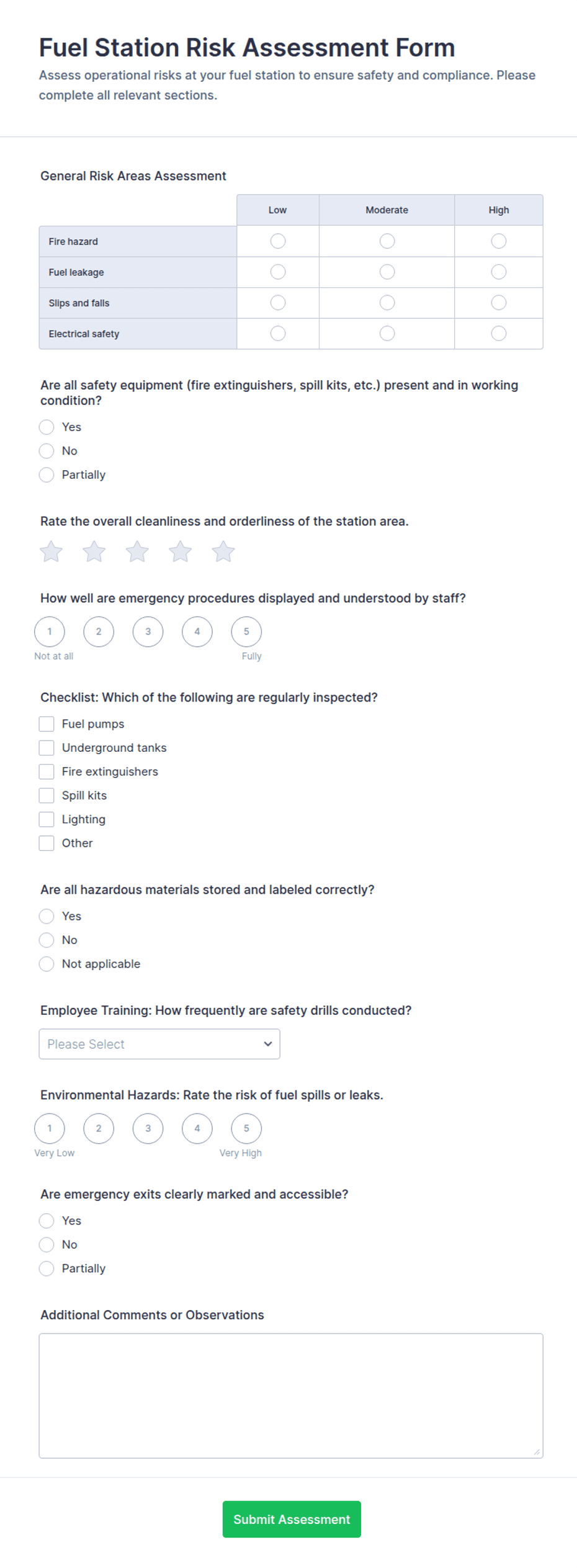 Fuel Station Risk Assessment Form Template | Jotform
