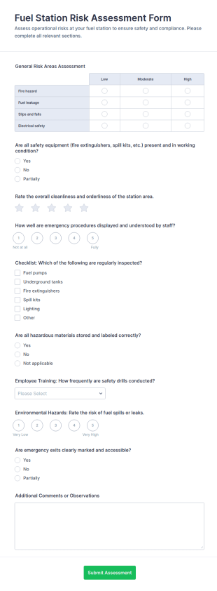 Fuel Station Risk Assessment Form Template