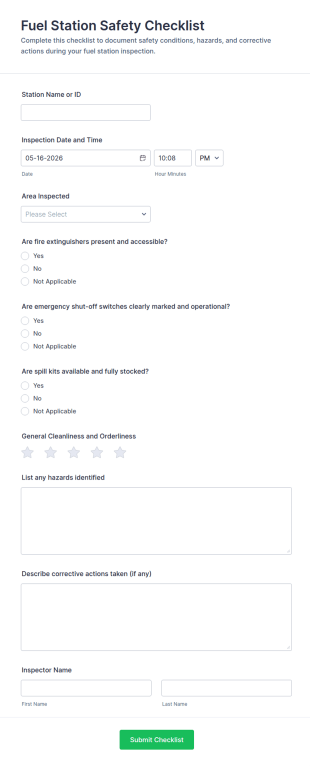Fuel Station Safety Checklist Form Template
