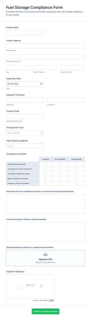 Fuel Storage Compliance Form Template
