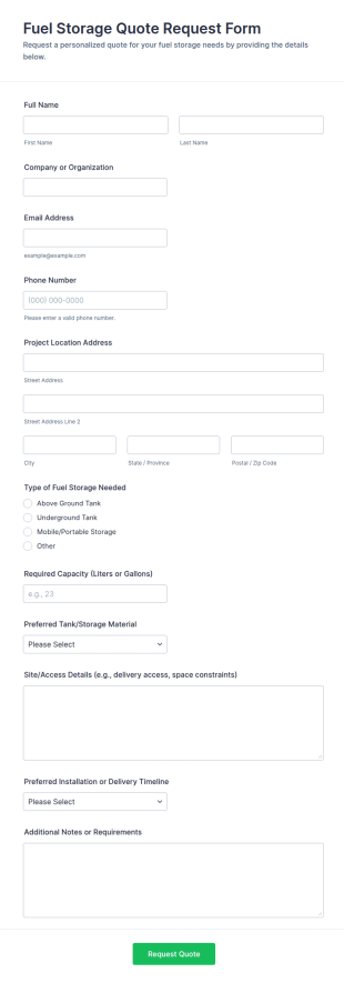 Fuel Storage Quote Request Form Template