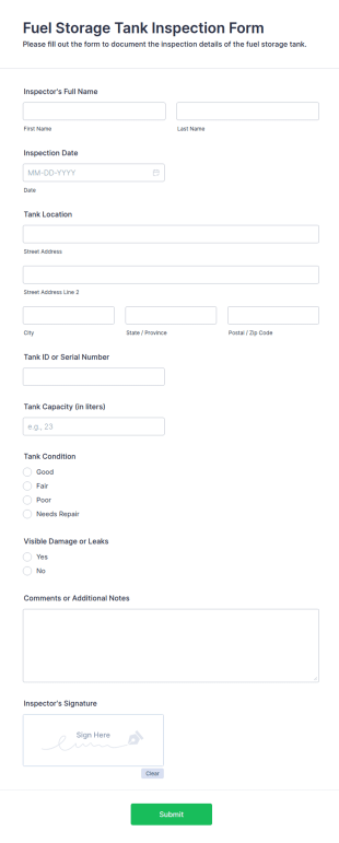 Fuel Storage Tank Inspection Form Template