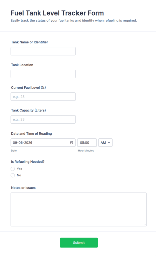 Fuel Tank Level Tracker Form Template