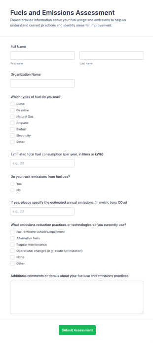Fuels And Emissions Assessment Form Template