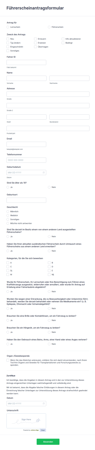 Führerscheinantragsformular