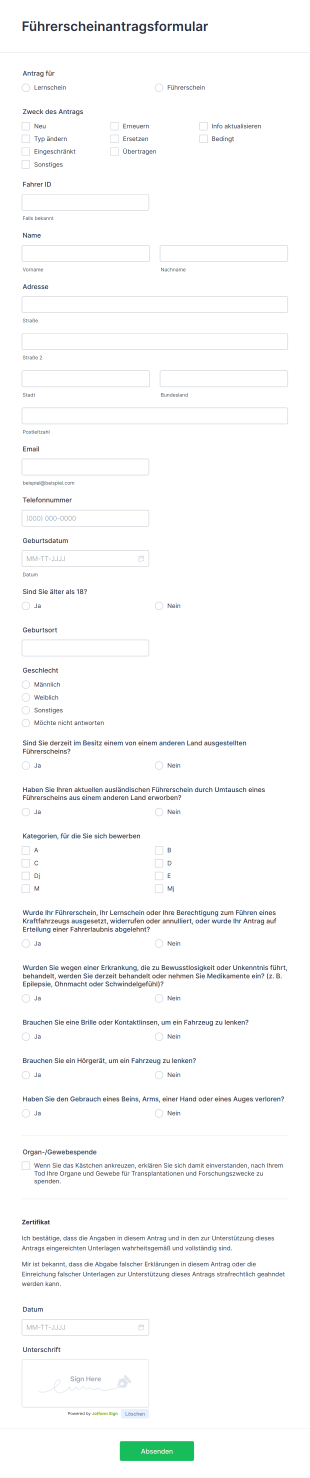 Führerscheinantragsformular