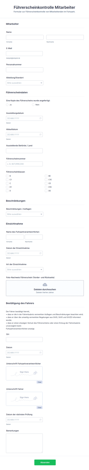 Führerscheinkontrolle Formular