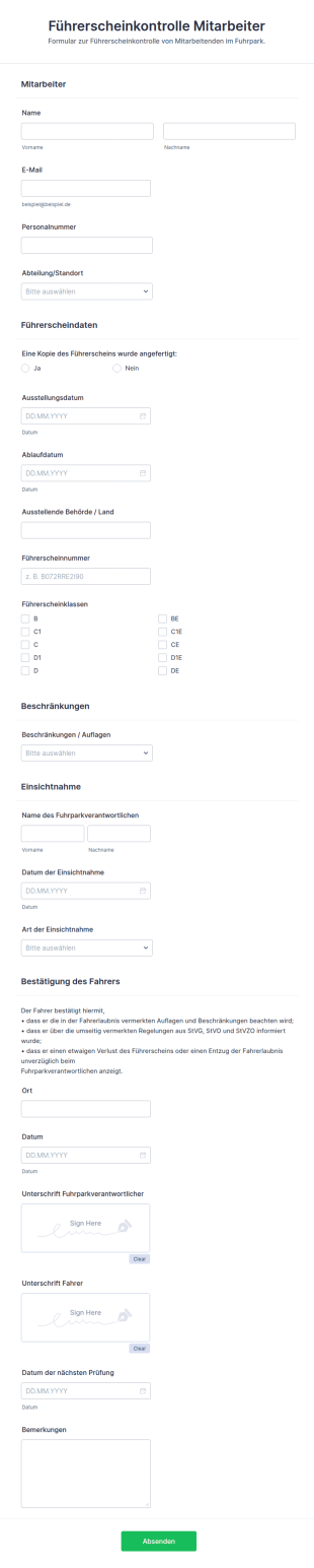 Führerscheinkontrolle Formular