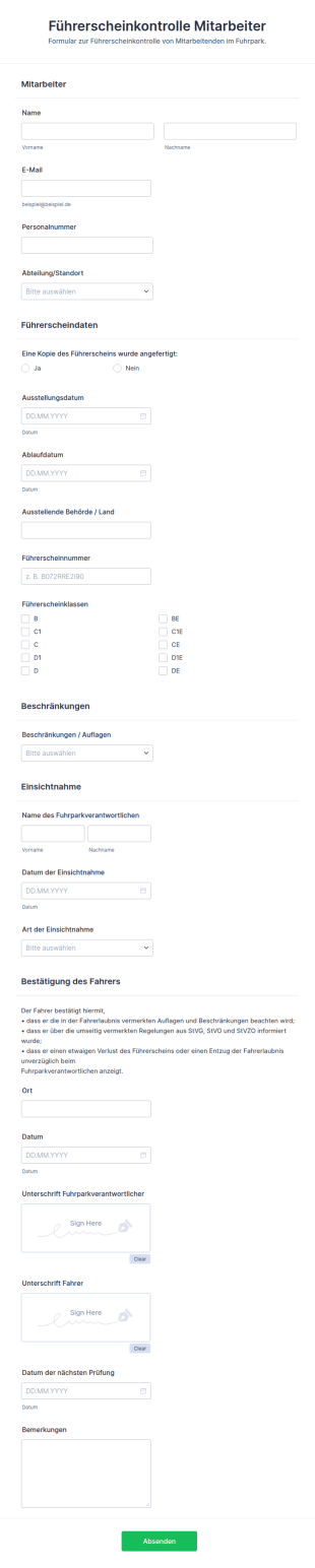 Führerscheinkontrolle Formular