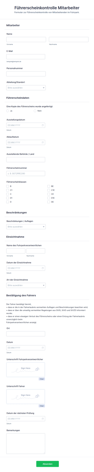 Vorlage Führerscheinkontrolle Formular