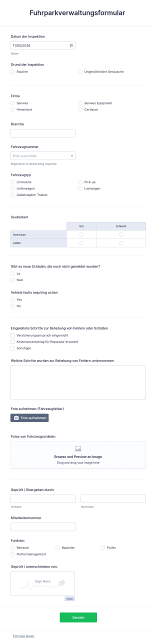 Fuhrparkverwaltungsformular