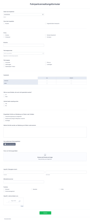 Fuhrparkverwaltungsformular Form Template
