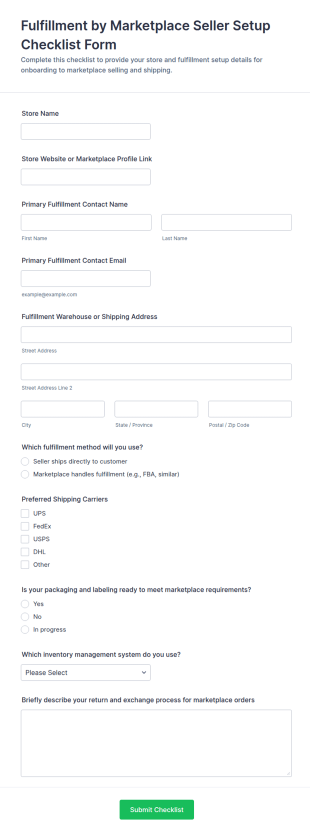Fulfillment By Marketplace Seller Setup Checklist Form Template