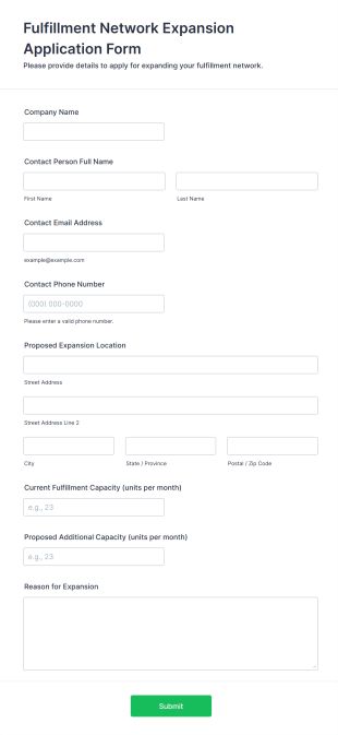 Fulfillment Network Expansion Application Form Form Template