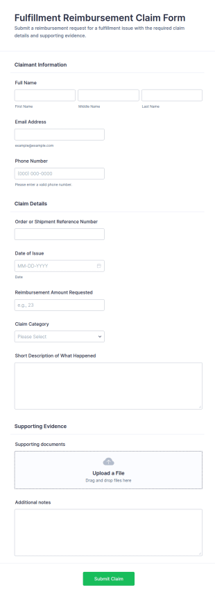 Fulfillment Reimbursement Claim Form Template