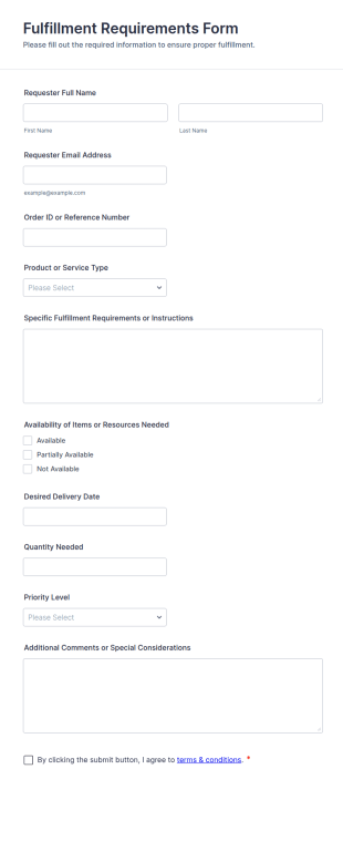 Fulfillment Requirements Form Template