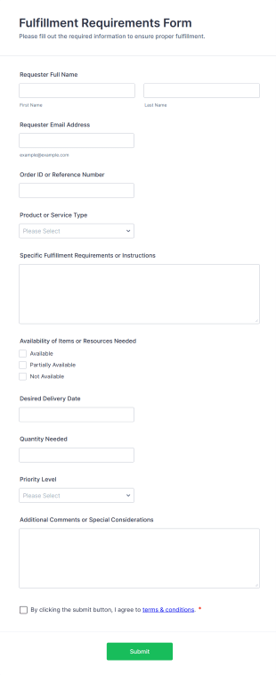 Fulfillment Requirements Form Template