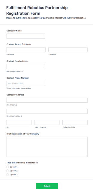 Fulfillment Robotics Partnership Registration Form Template