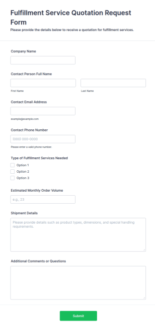 Fulfillment Service Quotation Request Form Template