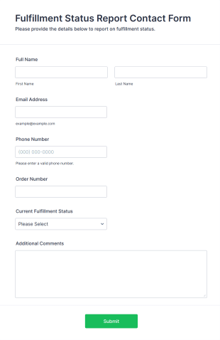 Fulfillment Status Report Contact Form Template