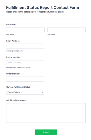 Fulfillment Status Report Contact Form Template
