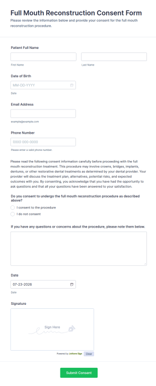 Full Mouth Reconstruction Consent Form Template